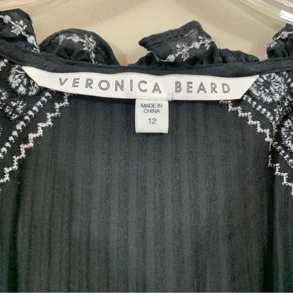 Veronica Beard Minos Embroidered Flared Silk Black/White Mini Dress View 4